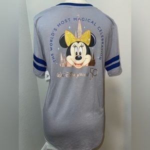 WALT DISNEY WORLD 50th Anniversary MINNIE MOUSE CASTLE V-Neck T-Shirt NWT